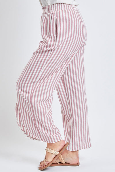 Women Linen Tulip Slit Hem Wide Leg Cropped Pant Wf1199Ln