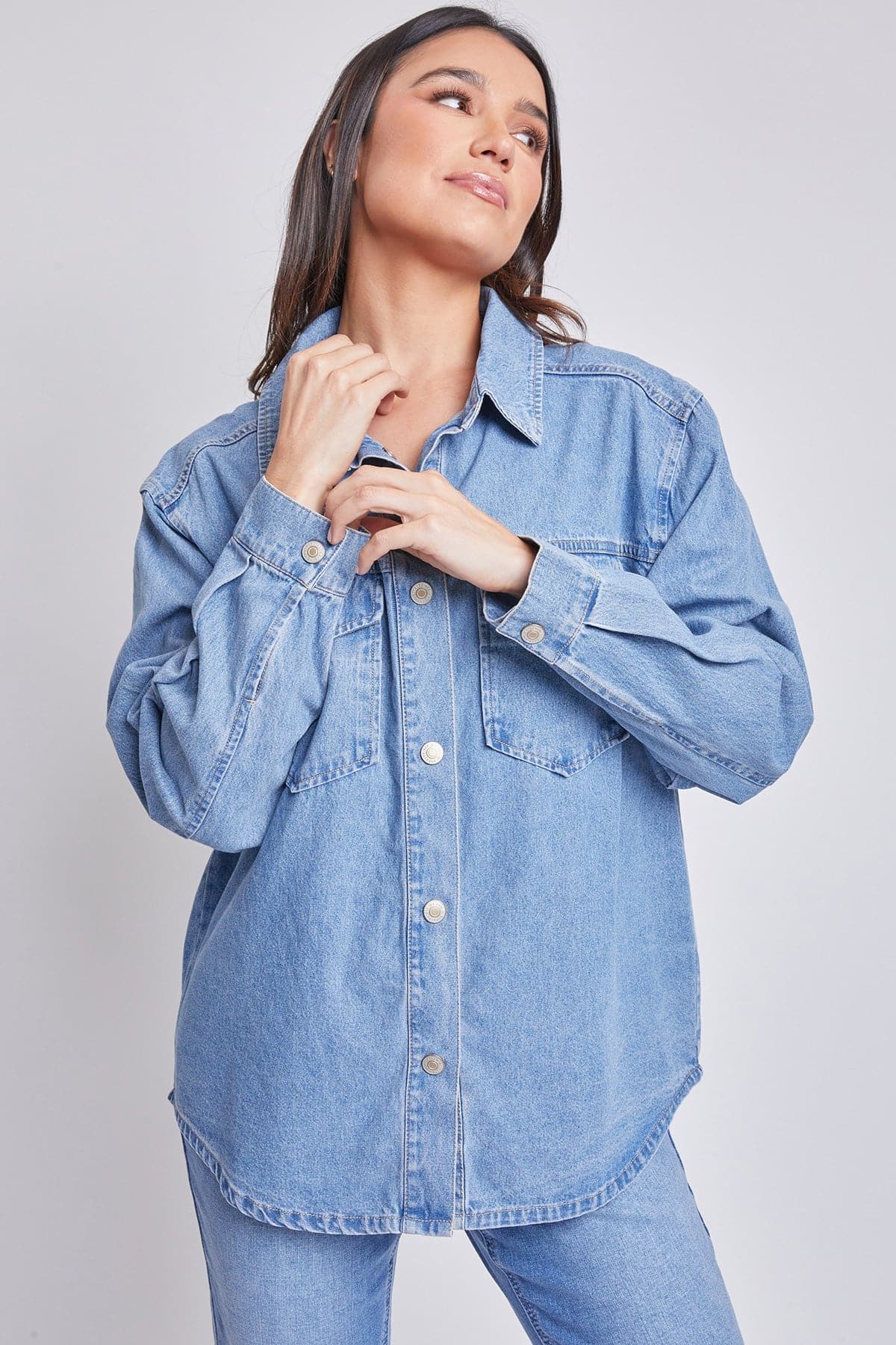 Women’s Denim Shacket with Flap Front Pockets