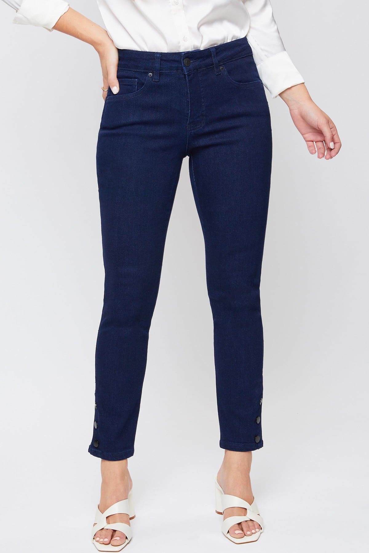 Women's Fashion First Mid Rise Ankle Jean With Side Snaps