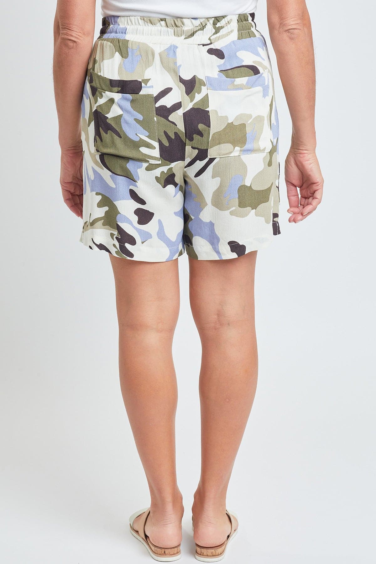 Women's Printed Elastic Waistband High Rise Linen Shorts