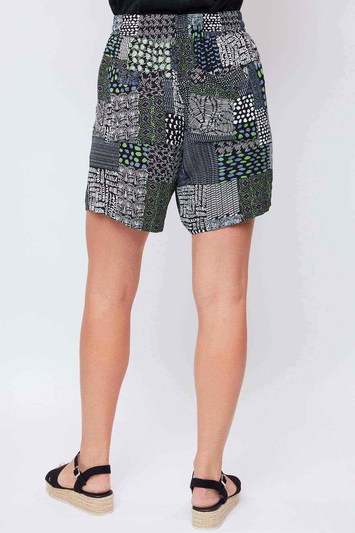 Women's Printed Elastic Waistband High Rise Linen Shorts