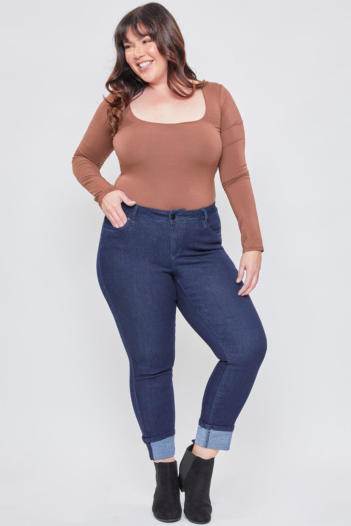 Women's Plus Size WannaBettaButt Mid Rise Mega Cuff Ankle Jeans