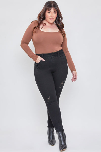 Women's Plus Size Essential Seamed Waistband Frayed Ankle Jeans-Sale
