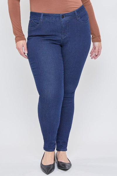 Women's Plus Size WannaBettaButt Mid Rise 1 Button Skinny Jean With Regular Hem