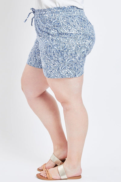 Women Plus Size Cuffed Linen Shorts With Porkchop Pockets Xs2690Ln